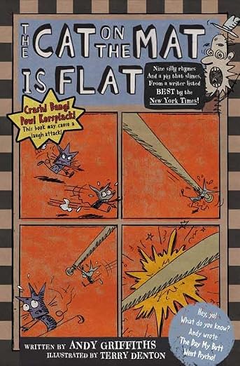 The cat on the mat is flat