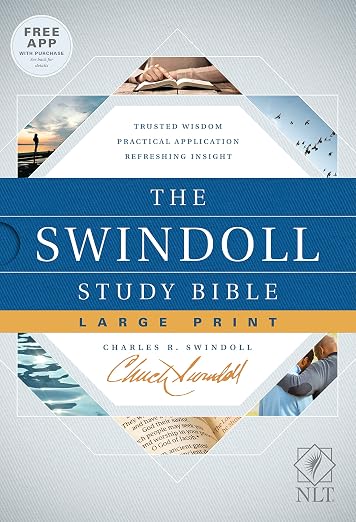 Tyndale NLT The Swindoll Study Bible, Large Print  – New Living Translation Study Bible by Charles Swindoll, Includes Study Notes, Book Introductions, Application Articles and More!